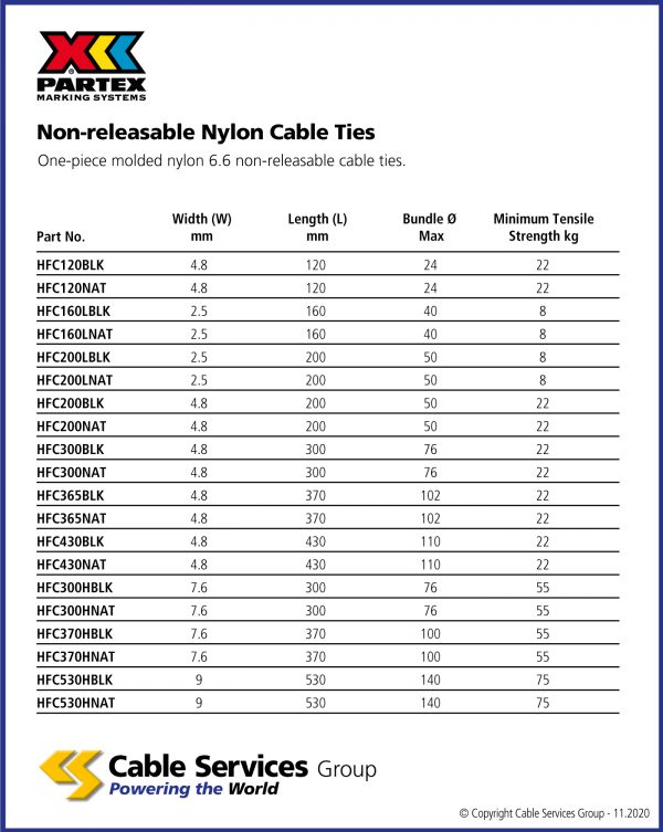 Partex Non-releasable Nylon Cable Ties - Cable Services