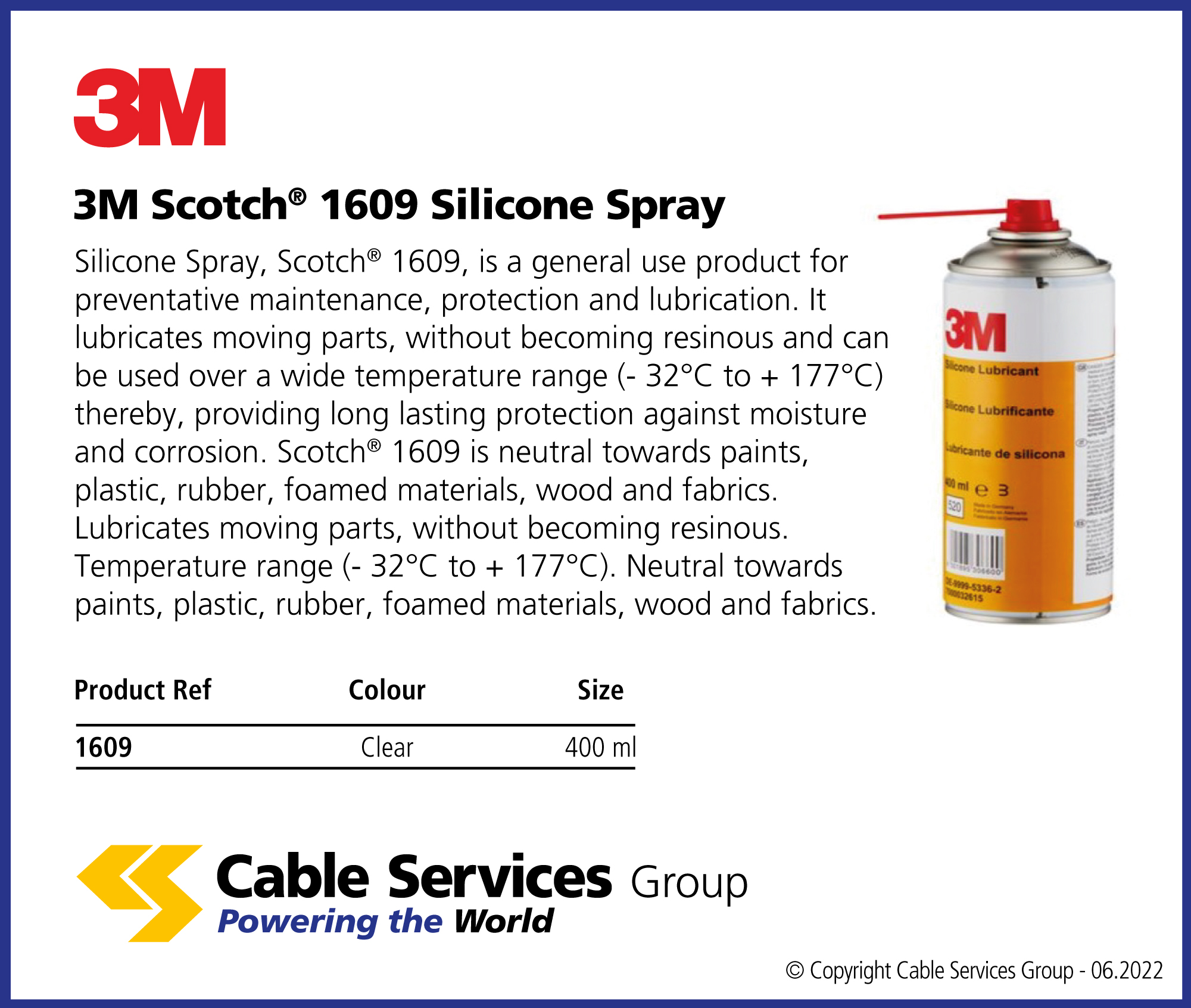 3M Scotch 1609 Silicone Spray - Cable Services