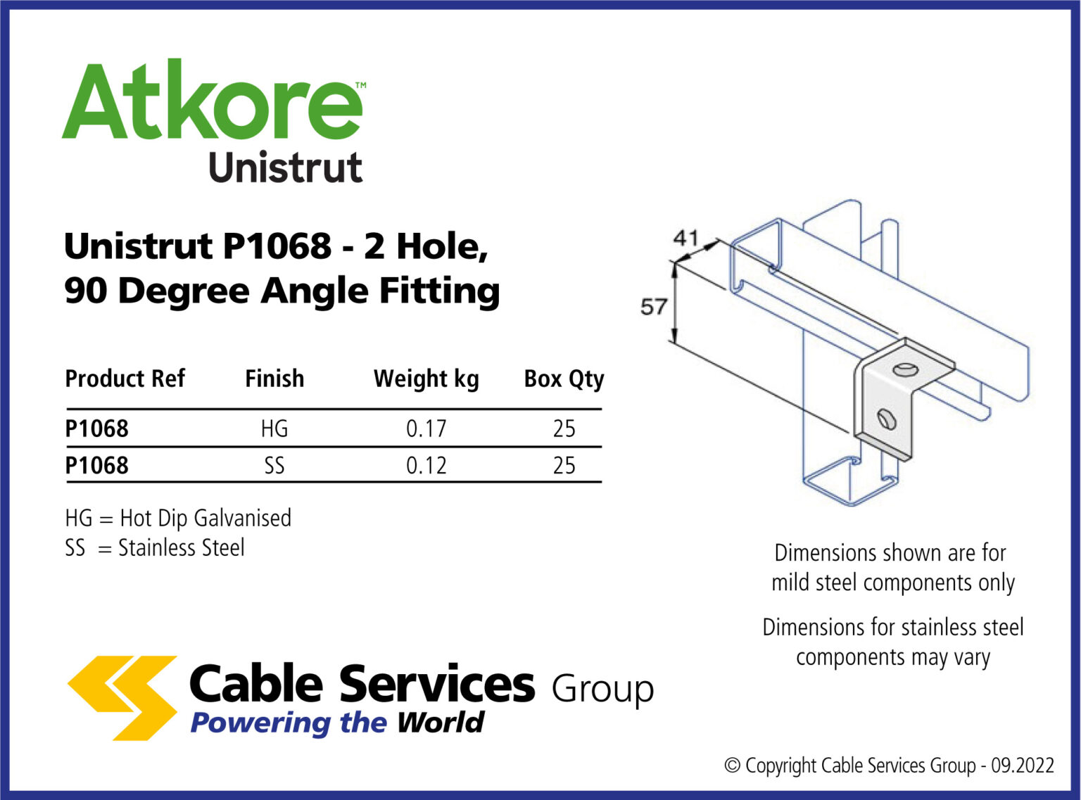 Unistrut P1068 2 Hole 90 Degree Angle Fitting Cable Services 2521